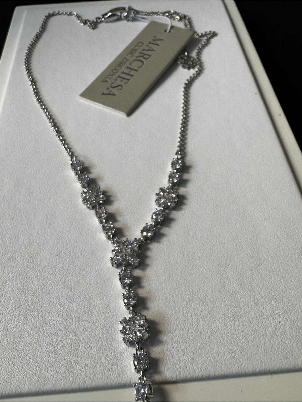 Marchesa Silver-Tone Crystal Y-Drop Necklace